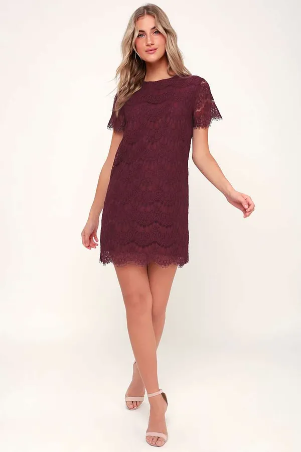 New Lulus Take Me to Brunch Burgundy Lace Shift Dress Size Medium/XL MSRP $49 - Image 5