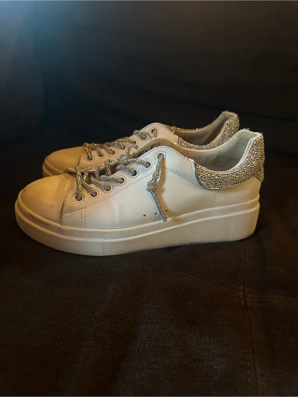 Yellow Box White Platform Sneaker with Sparkle Heel - Image 2