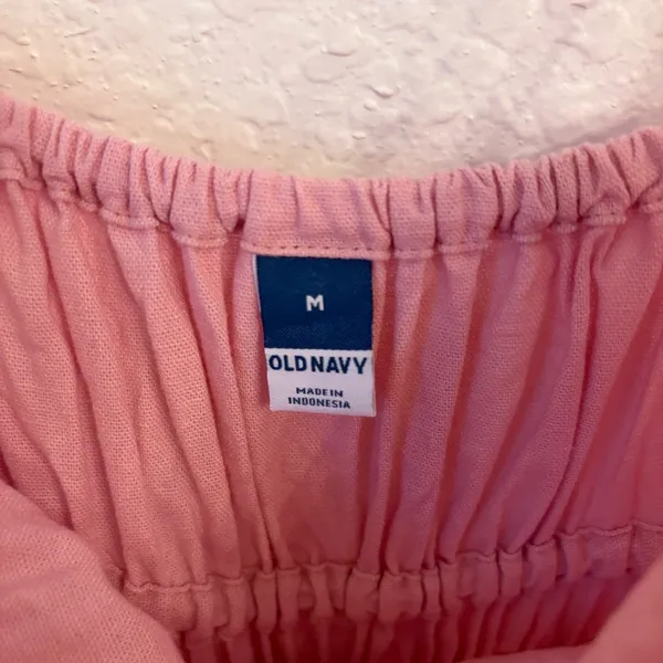 Old Navy Linen Blend‎ Jumpsuit Medium Cottagecore Smocked Wide Leg Ankle Pink - Image 4