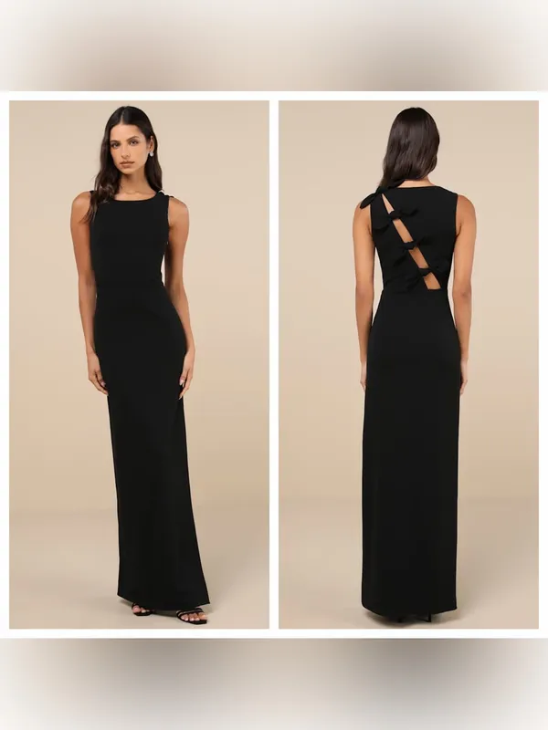 Lulu's Perfected Poise Black Bow Cutout Column Maxi Dress - Image 2