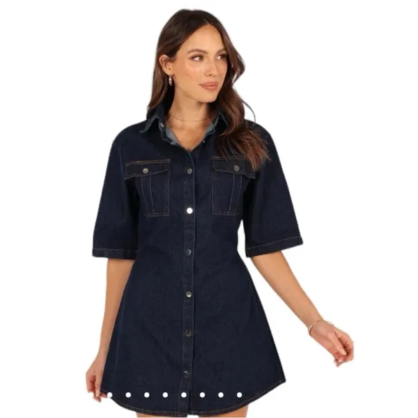 Petal & Pup Rev Mini Short Sleeve Button Denim Dress Size Small NEW - Image 3