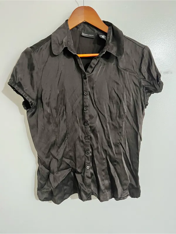 VTG NY&Co Women Medium Black 90s Y2K Grunge Office Siren Silk Blouse Top - Image 2