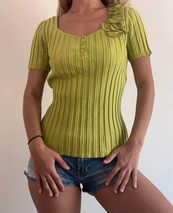Prominence Citron Green Knit Top - Image 4
