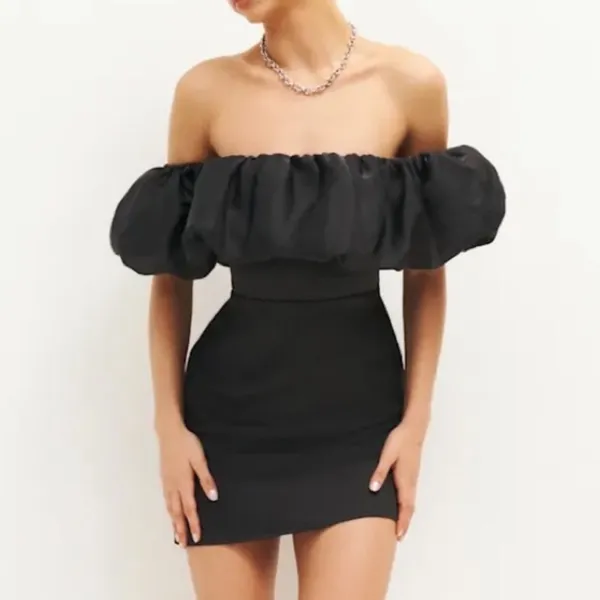 REFORMATION Alber Black Satin Organza Off‎ Shoulder Mini Dress US M NWT - Image 4