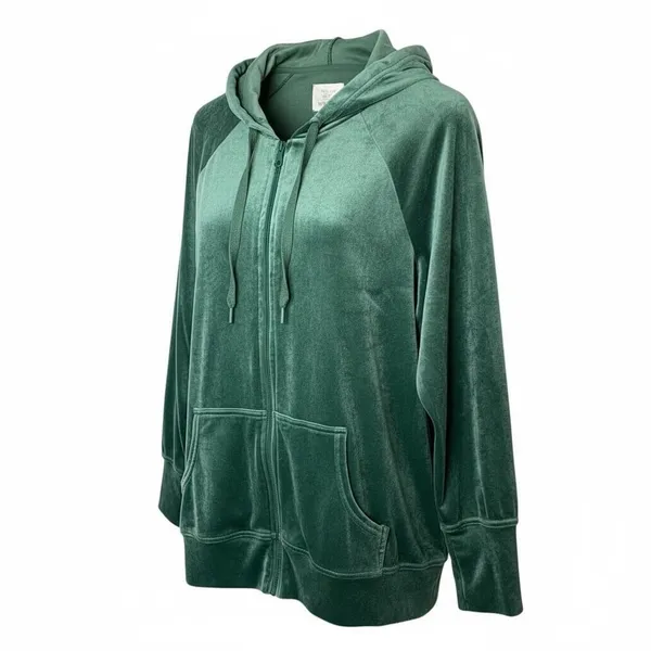 OFFLINE by Aerie Velour Zip Up Hoodie‎ Womens Medium Green Velvet Loungewear - Image 2