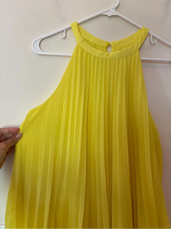 ZARA Pleated Halter Neck Sleeveless A-Line Mini Dress Yellow Sz XS - Image 6