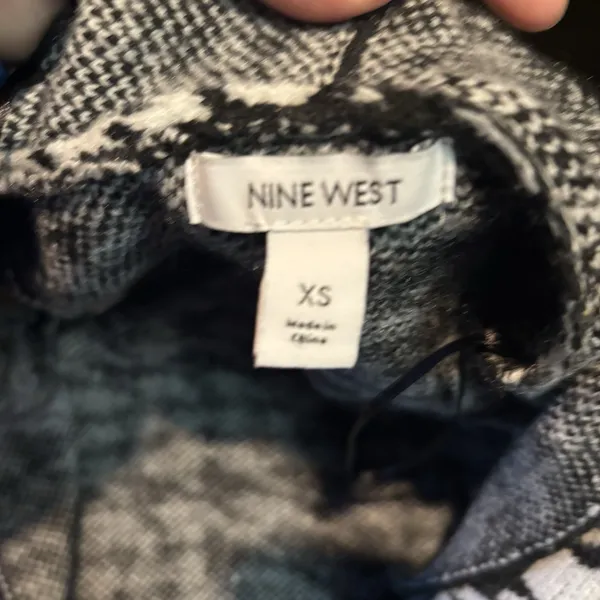 Nine West Women's XS Houndstooth Open Front Long Cardigan Black‎ White - Image 5