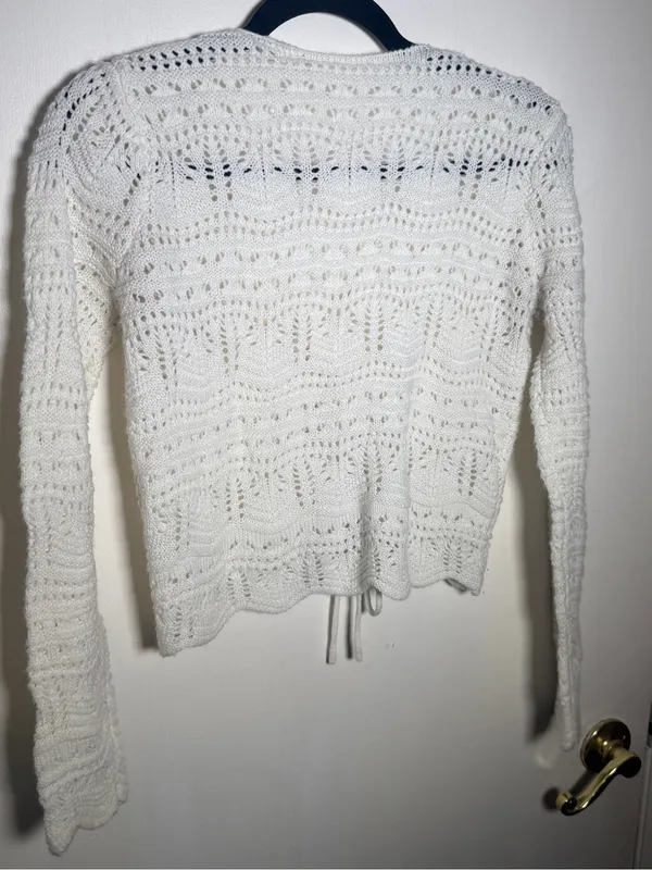 Source Unknown White Crochet Knit Tie-Front Cardigan Medium Cottage Core Bella Swan Festival - Image 5