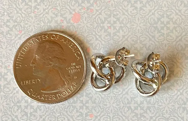 Handmade Simple Earrings Studs Silver Tone Knots - Image 3