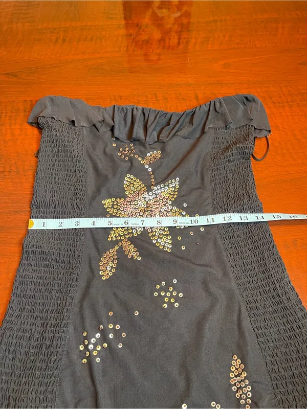 Free People Fawn Embellished Smocked Tulle Tube Top Black Glam Grunge Sz M - Image 6