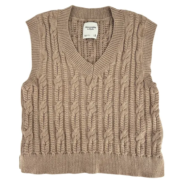 Abercrombie &‎ Fitch Cable Knit Sweater Vest Womens M Preppy 90s Office Beige - Image 3