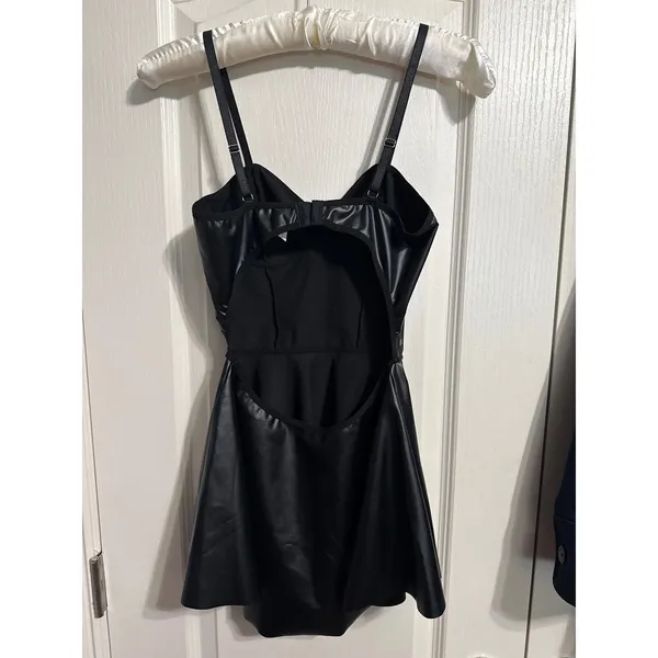 Faux Leather Bustier Mini Dress Open Back Coquette Night Out Baddie Rave Costume - Image 3