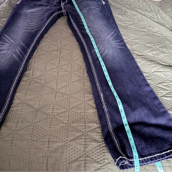 Grace in LA Bootcut Jeans Size 31 Dark Wash Embroidered Bling Western Y2K Boho - Image 10
