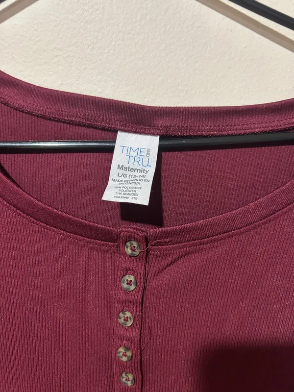 Time and Tru Maroon Maternity Henley Top - Image 3