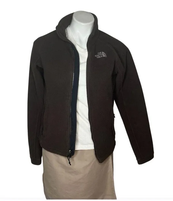 THE NORTH FACE Brown Fleece Jacket Full Zip Signature Logo Womens Size Small - Image 3