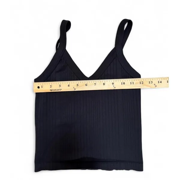 Black Ribbed V-Neck Camisole Sleeveless Knit Crop Tank Top - Image 3