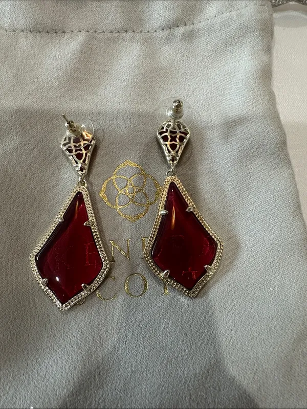 Kendra Scott “Alex” Ruby Red/maroon Drop Earrings with Gold Trim - Image 2