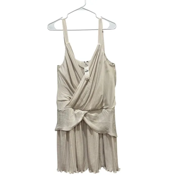 NEW‎ Anthropologie Mini Dress SIZE L Ivory Pleated Wrap Twisted Waist Bridal - Image 3