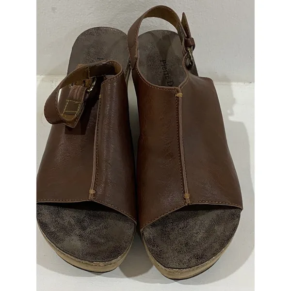 Pierre Dumas Brown VEGAN distressed Platform Wedge Open Toe Sandals Women's sz 9 - Image 7