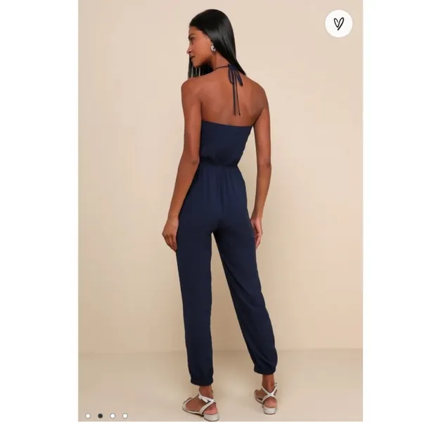 NWT Lulus Learning to Fly Navy Halter Jumpsuit Small Flawed - Image 4