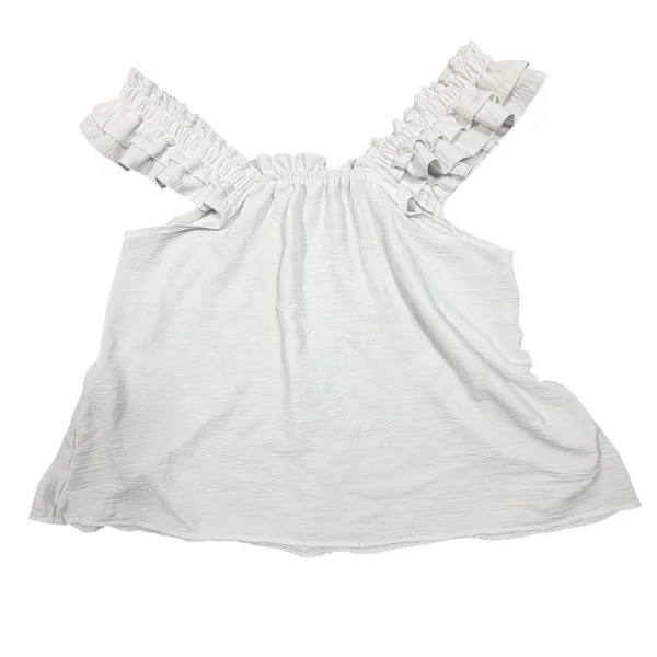 Ruffle Strap Tank Top Womens Large White Sleeveless Square Neck Flowy Blouse - Image 8