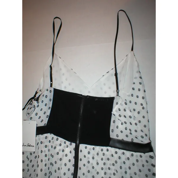 New NWT Womens Sam Edelman Dress White Tank Black 6 Sleeveless Faux Leather Stra - Image 6
