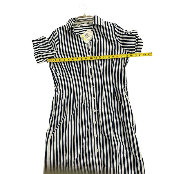 Emily Daniel Pleated Short Dress blue white stripe size Medium - Image 4