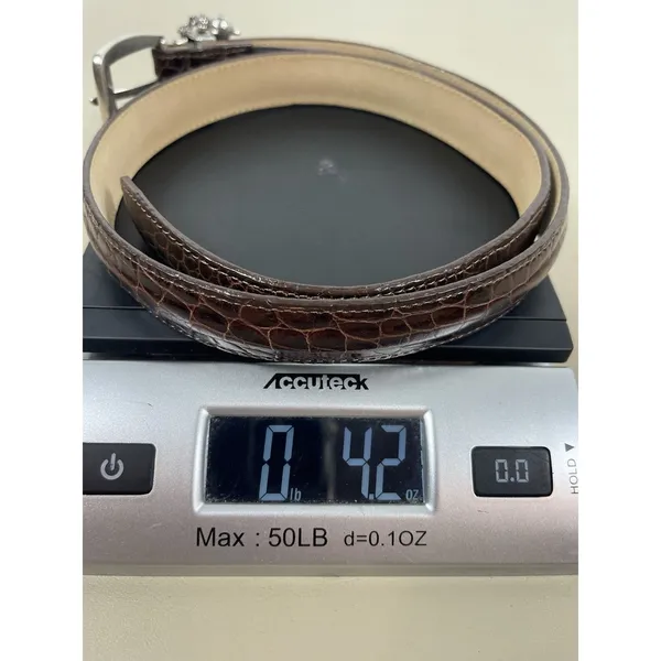 Y2K Brighton Brown Crocodile Embossed Leather Charm Belt M/L 32 Silver Buckle - Image 16