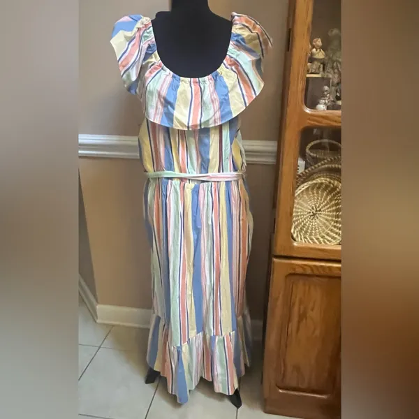 Draper James Multicolor Striped Off-Shoulder Midi Dress - Image 5