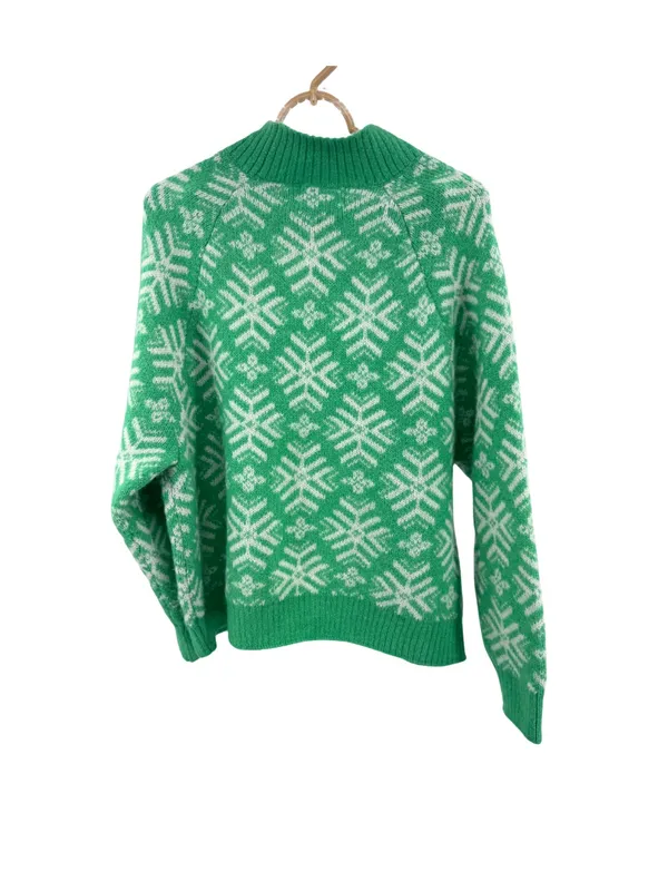 Old Navy Green and White Snowflake wool blend mockneck Sweater 2X winter holiday - Image 2