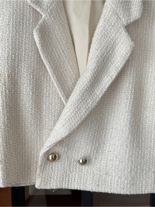 Zara tweed blazer jacket cropped textured ecru double breasted tailored - Image 8