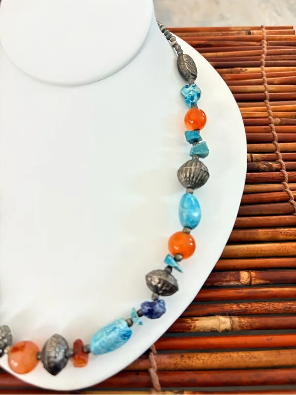 Vintage Faux Turquoise & Orange Bead Bohemian Necklace - Women's Jewelry - Image 2