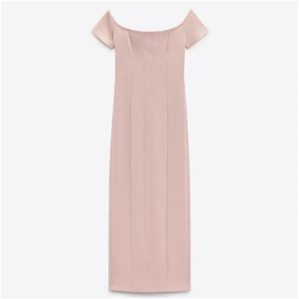 NEW ZARA Off the Shoulder Bodycon Midi Dress XSMALL pale Pink XS - Image 5