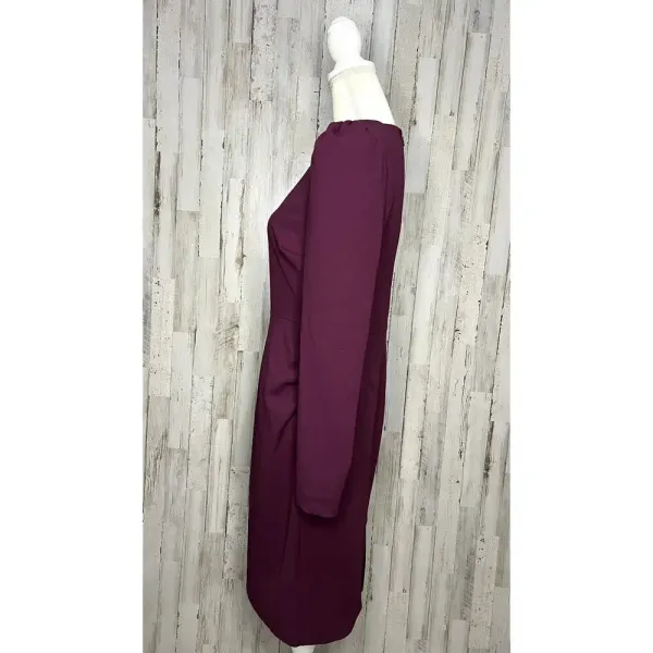 Trina Turk Women's Size 6 Burgundy V-Neck Puff‎ Sleeve Knee Length Dress - Image 5