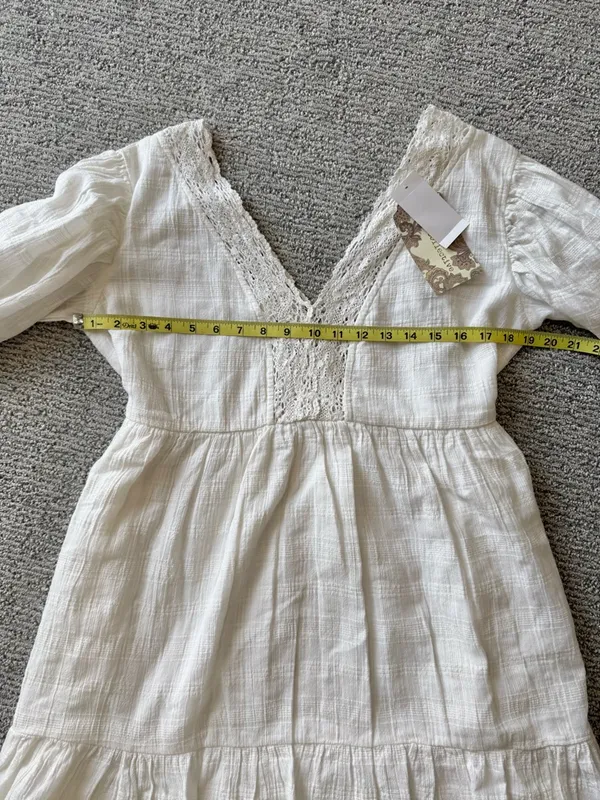 NWT BOG‎ Collective White Lace V-Neck Puff Sleeve Summer Mini Dress Size XS - Image 10