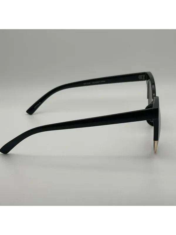 Black and Gold Round Sunglasses with Cat Eye Frame - Image 9