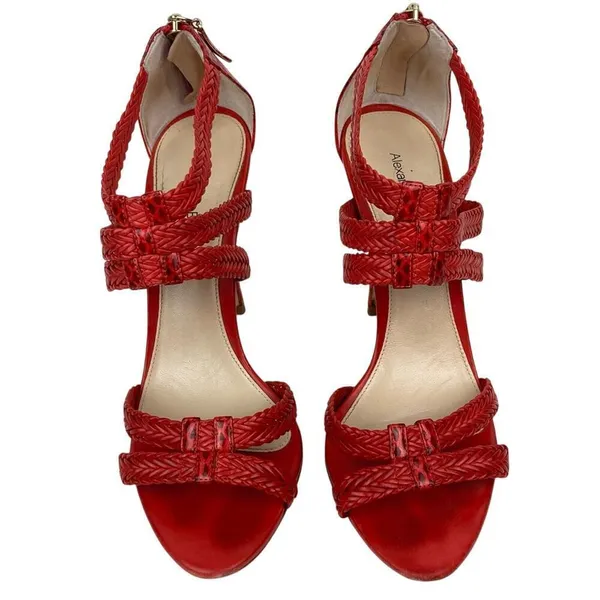ALEXANDRE BIRMAN Red Woven Strappy Leather Heels Sandals - Size 6.5 - Image 12