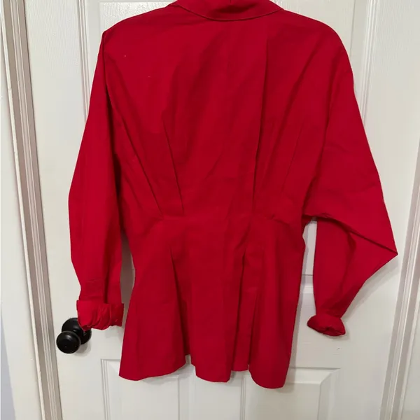 Anthropologie Belted‎ Button down red Shirt with Belt size 8 - Image 6