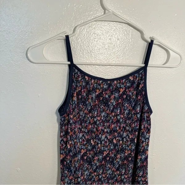 Knit Works Women's Juniors Size XL Ribbed Tank Top‎ Navy Blue Floral Stretch Y2K - Image 6