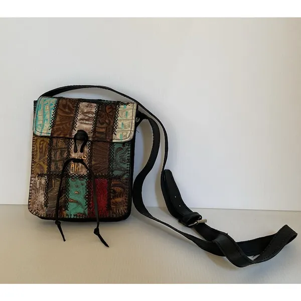 Mexican Genuine Leather Crossbody Bag Handmade Patchwork Boho Artisan Satchel - Image 3