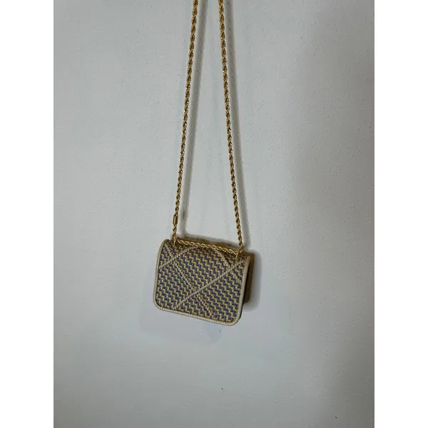 Tory Burch Eleanor Woven Mini Louts Blue/Cream Gold Chain Shoulder - Image 4
