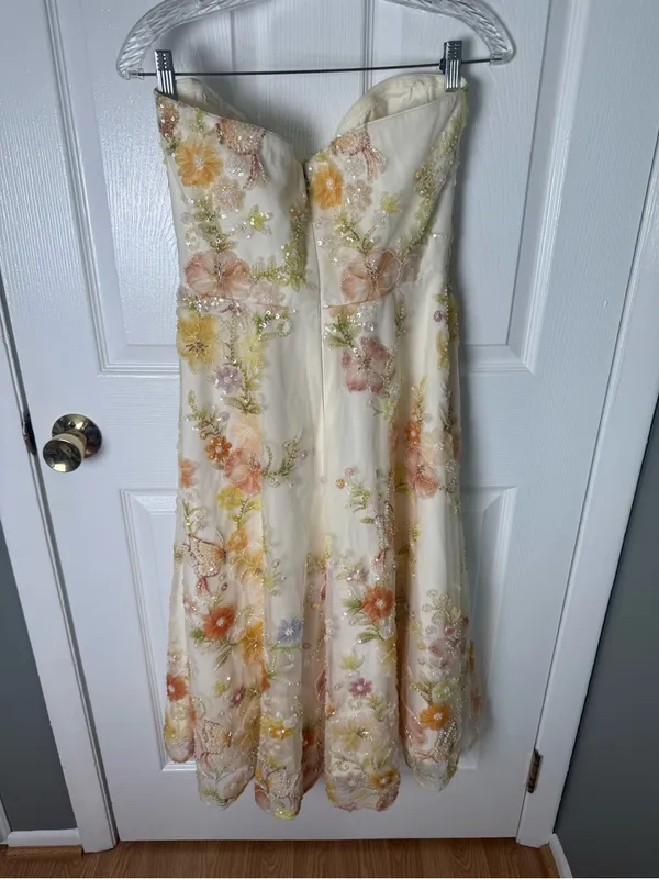 Dress The Population Mabel Strapless Beaded Floral Midi Dress in Ivory Combo M - Image 7