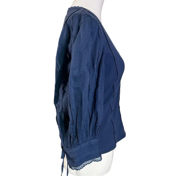 Free People Dainty Ethereal Cottage Victorian Lace Blouse Dusty Blue Large NWT - Image 6