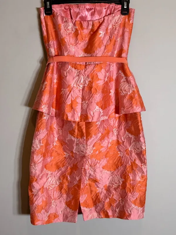 Eva Franco Strapless Peplum Floral Jacquard Dress Women's 2 Pink Orange Cocktail - Image 9