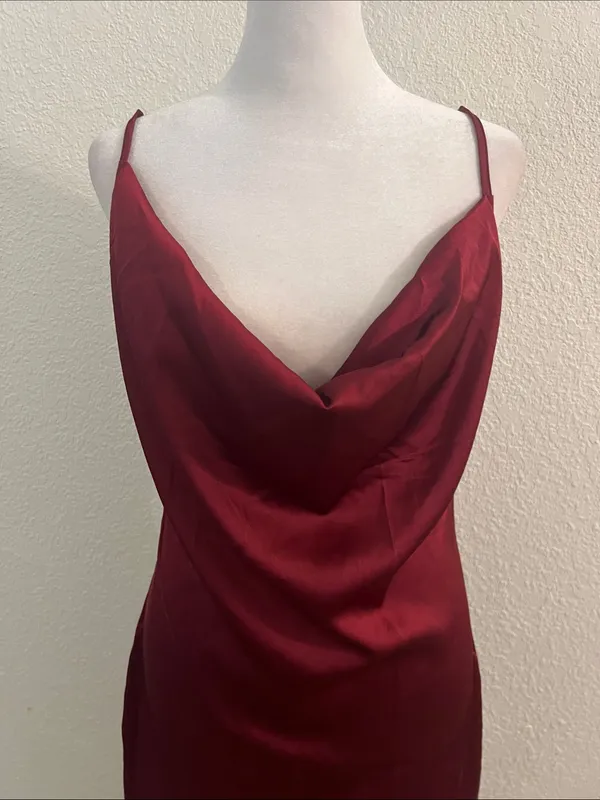 PrettyLittleThing Burgundy Cowl Neck Slip Midi Dress - Image 3