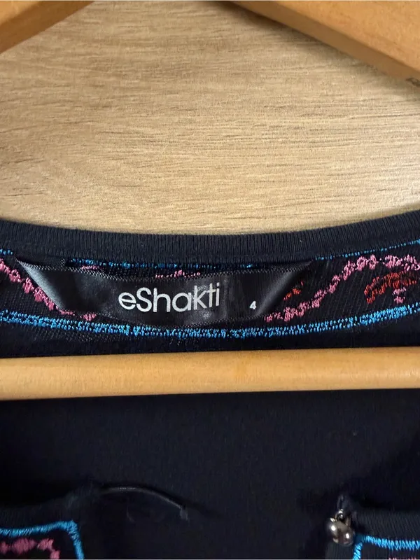 eShakti Cotton Embroidered Black Drawstring Waist Dress Size 4 - Image 5