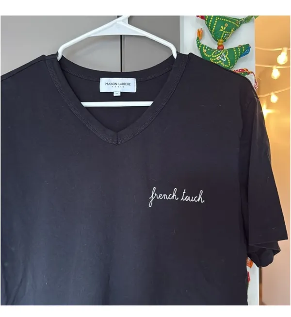 Maison Labiche Poitou Tshirt French Touch Color Black Size Medium Slight V Neck - Image 3