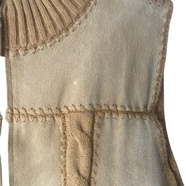 Designers Studio Vintage‎ Size Small Western Leather Tan Cable Knit Vest - Image 4