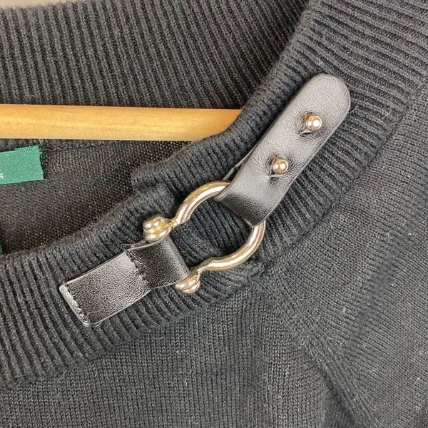 Ralph Lauren Black Knit Long Sleeve Buckle Accent Crew Neck Sweater L - Image 4