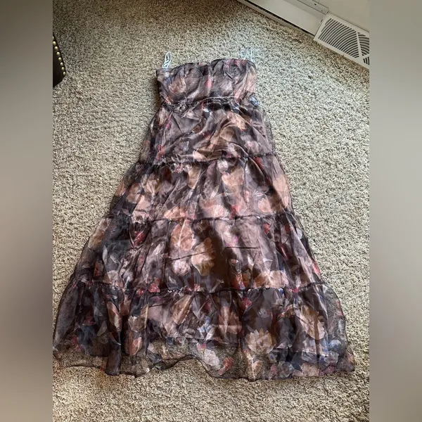 Lulus Exquisite Finesse Brown Floral Organza Maxi Dress With Pockets - Image 5